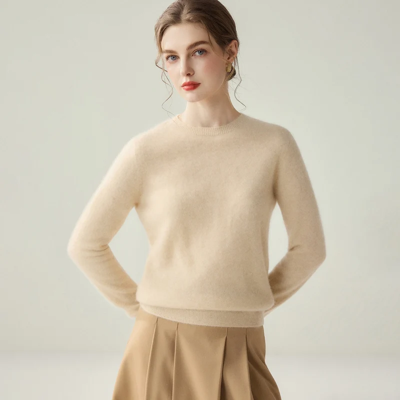 Damen Leichter Rundhalspullover aus Kaschmir‑Look mit extrafeinem Flor und geripptem Saum Nord Taschen