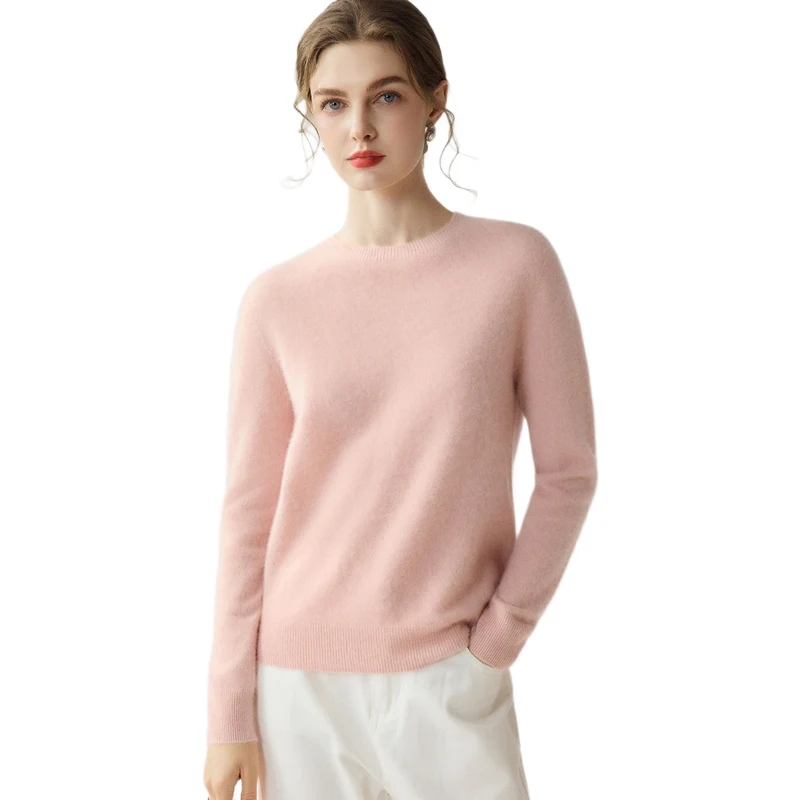 Damen Leichter Rundhalspullover aus Kaschmir‑Look mit extrafeinem Flor und geripptem Saum Nord Taschen