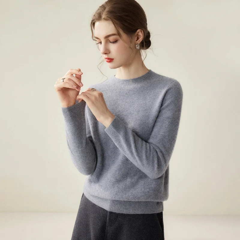 Damen Leichter Rundhalspullover aus Kaschmir‑Look mit extrafeinem Flor und geripptem Saum Nord Taschen