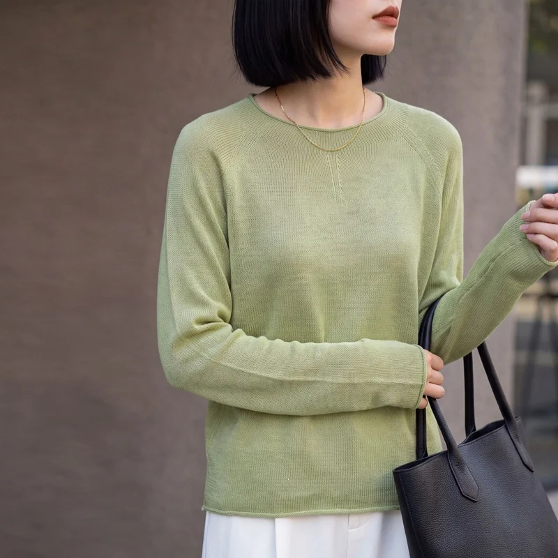 Damen Leichter Rundhalsausschnitt-Pullover in Kaschmir-Optik mit Raglanärmeln Nord Taschen