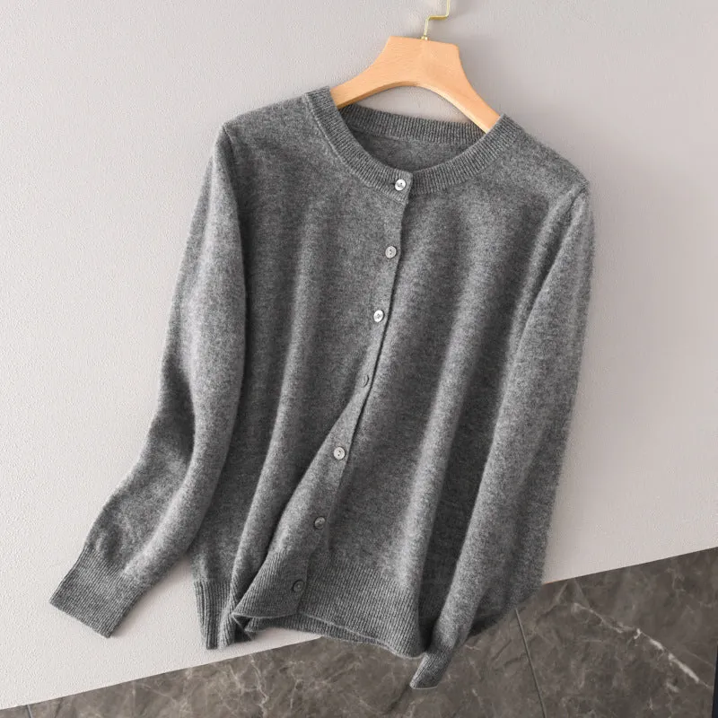 Damen Leichter Rundhals-Knopfcardigan in Kaschmiroptik mit feiner Rippkante und lässiger Silhouette Nord Taschen