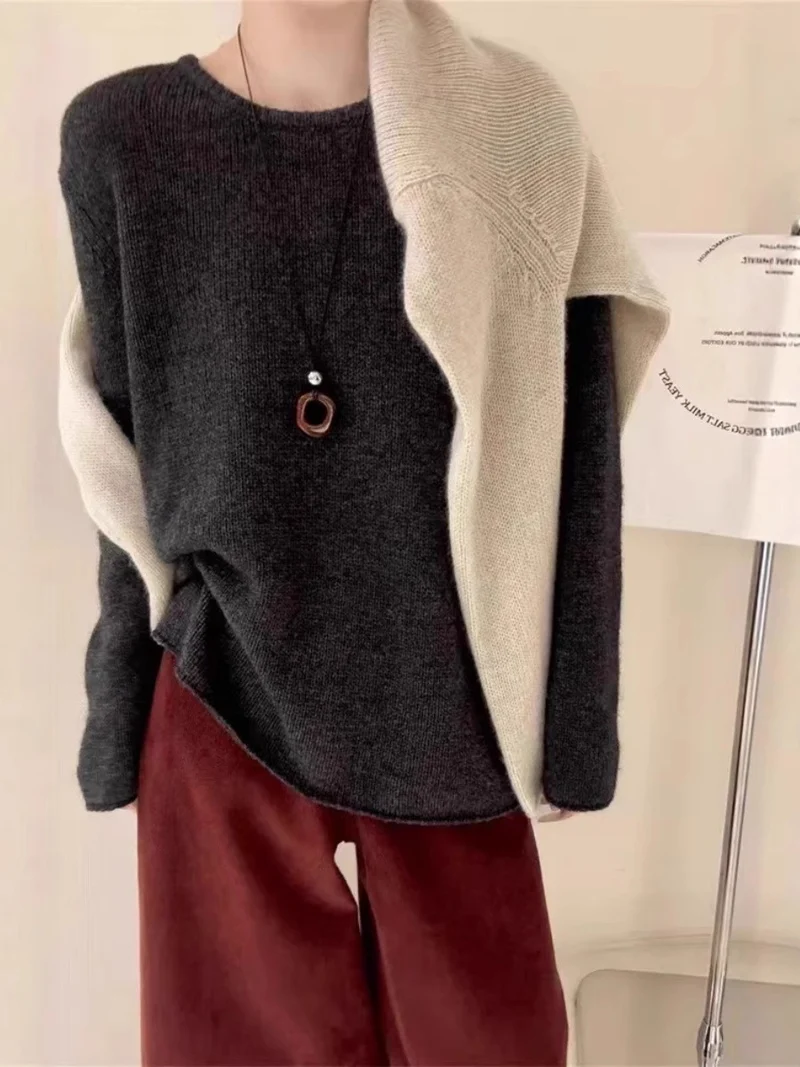 Damen Leichter Oversize-Feinstrickpullover mit Rundhals, dezentem Sheer-Effekt und gerundetem Saum Nord Taschen