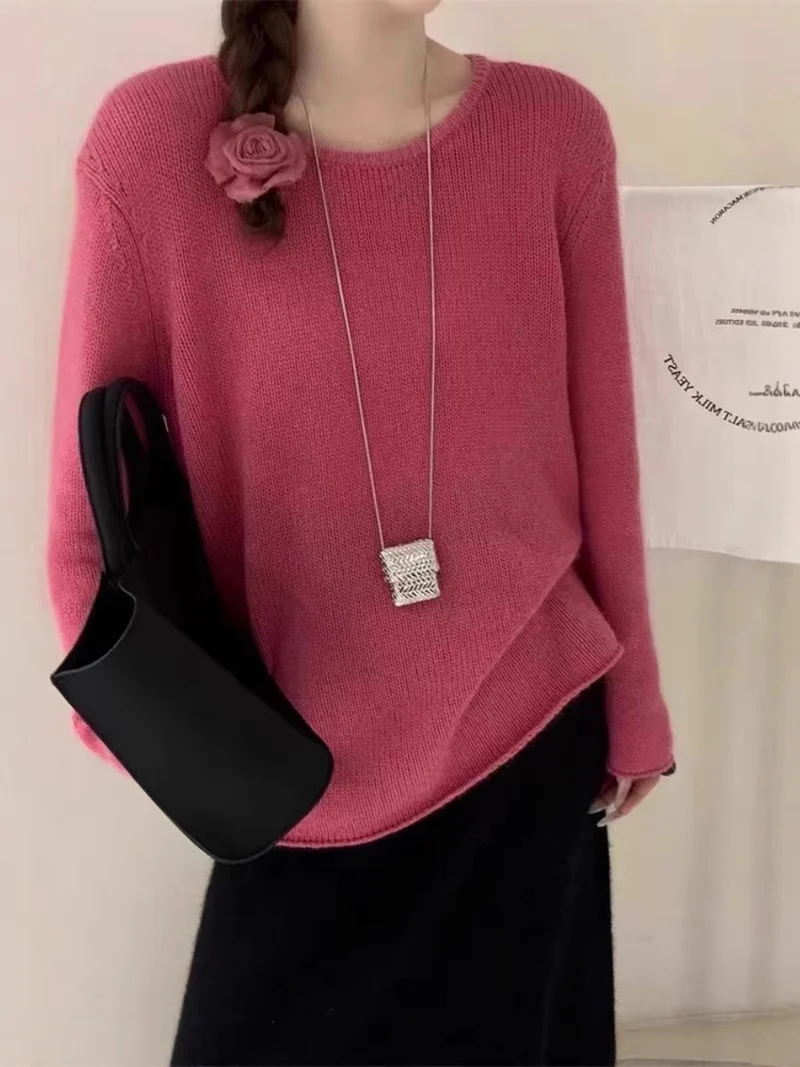 Damen Leichter Oversize-Feinstrickpullover mit Rundhals, dezentem Sheer-Effekt und gerundetem Saum Nord Taschen