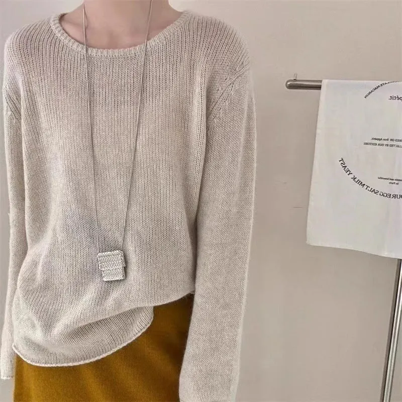 Damen Leichter Oversize-Feinstrickpullover mit Rundhals, dezentem Sheer-Effekt und gerundetem Saum Nord Taschen
