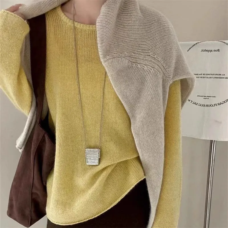 Damen Leichter Oversize-Feinstrickpullover mit Rundhals, dezentem Sheer-Effekt und gerundetem Saum Nord Taschen