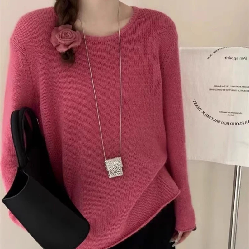 Damen Leichter Oversize-Feinstrickpullover mit Rundhals, dezentem Sheer-Effekt und gerundetem Saum Nord Taschen