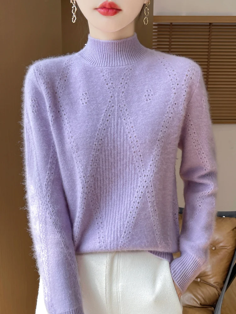 Damen Leichter Mockneck-Feinstrickpullover mit Ajour-Chevron und kaschmirweichem Finish Nord Taschen