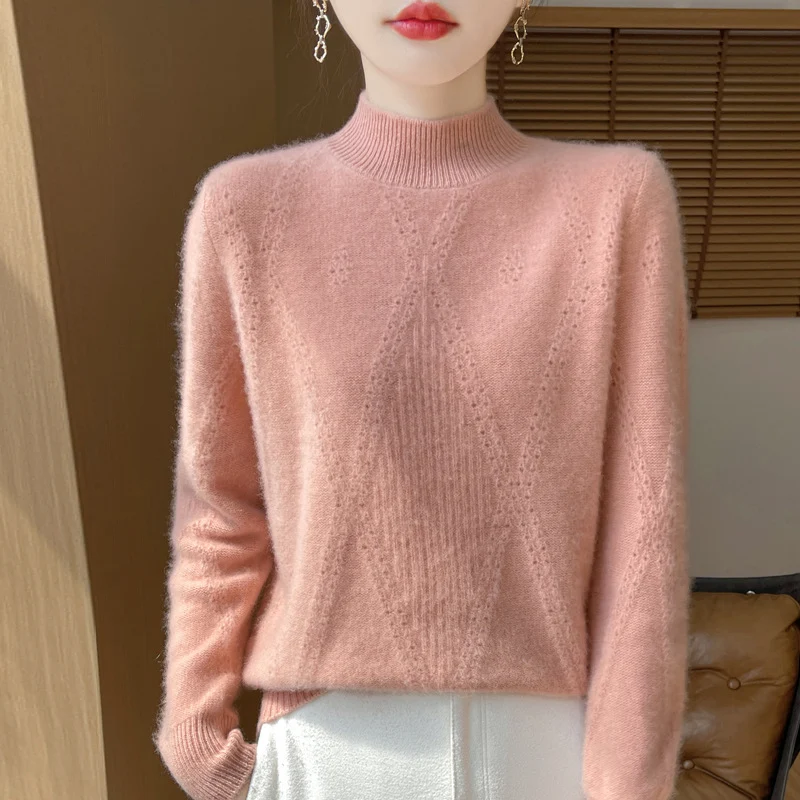 Damen Leichter Mockneck-Feinstrickpullover mit Ajour-Chevron und kaschmirweichem Finish Nord Taschen