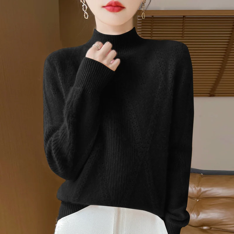 Damen Leichter Mockneck-Feinstrickpullover mit Ajour-Chevron und kaschmirweichem Finish Nord Taschen