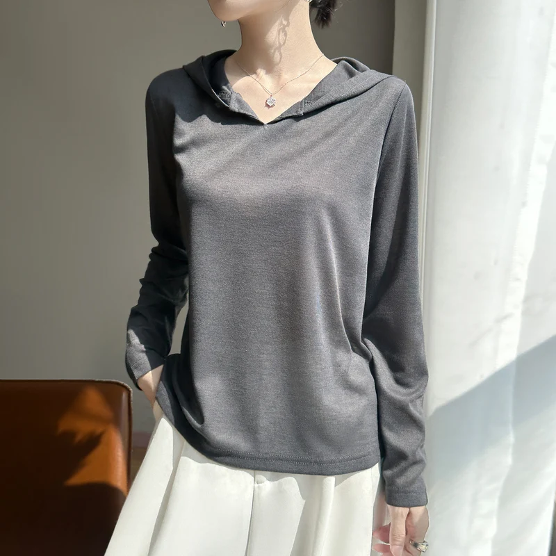 Damen Leichter Kapuzenpullover mit V‑Ausschnitt und feinem Jersey Nord Taschen