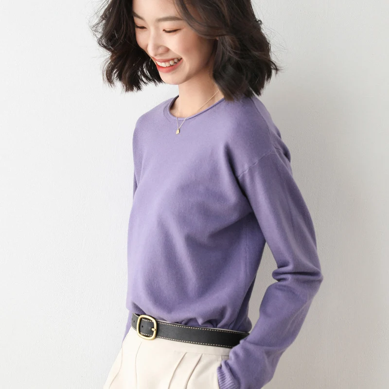 Damen Leichter Feinstrick-Pullover mit weitem Rundhalsausschnitt und legerem Schnitt Nord Taschen