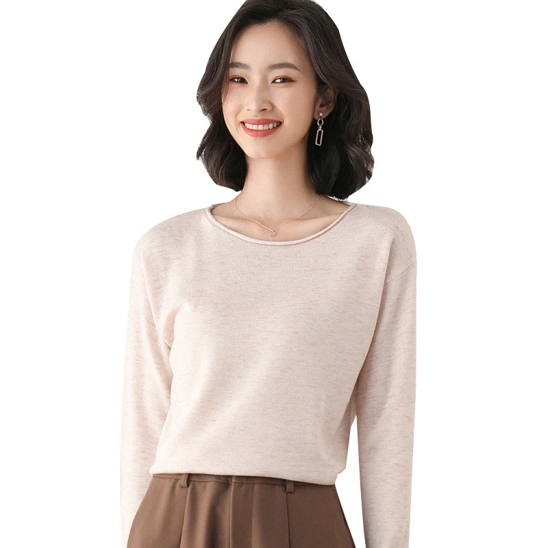 Damen Leichter Feinstrick-Pullover mit weitem Rundhalsausschnitt und legerem Schnitt Nord Taschen