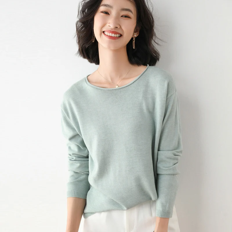Damen Leichter Feinstrick-Pullover mit weitem Rundhalsausschnitt und legerem Schnitt Nord Taschen