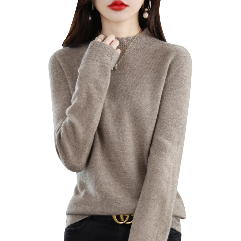 Damen Leichter Feinstrick-Mockneckpullover mit strukturierter Kragenblende Nord Taschen