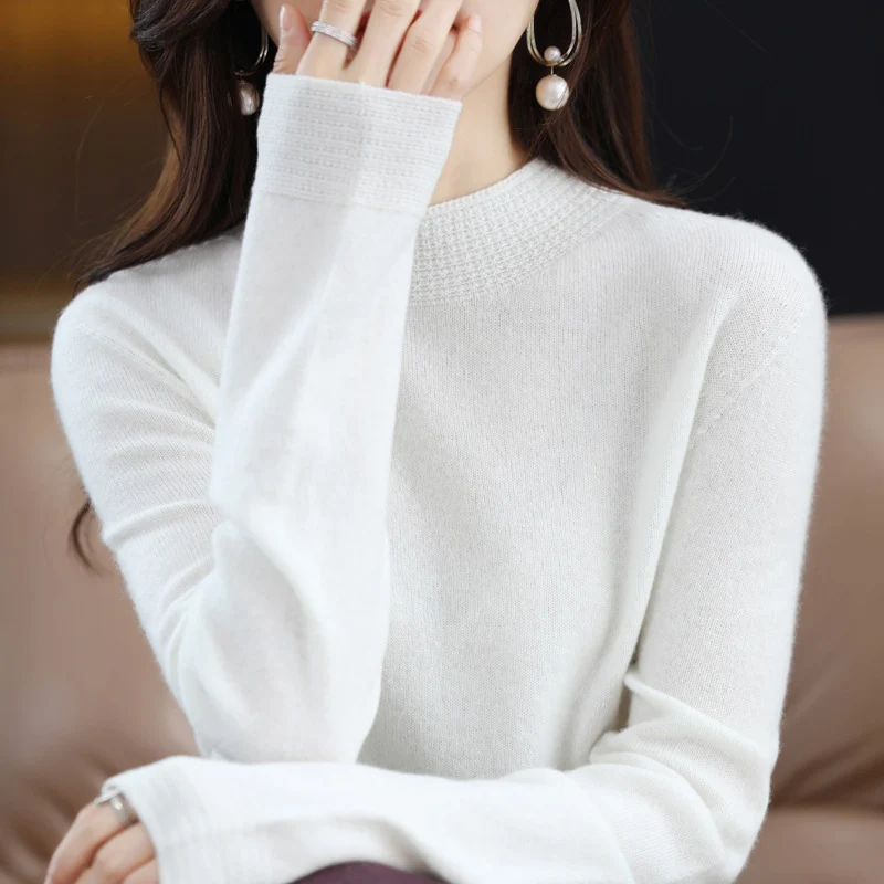 Damen Leichter Feinstrick-Mockneckpullover mit strukturierter Kragenblende Nord Taschen