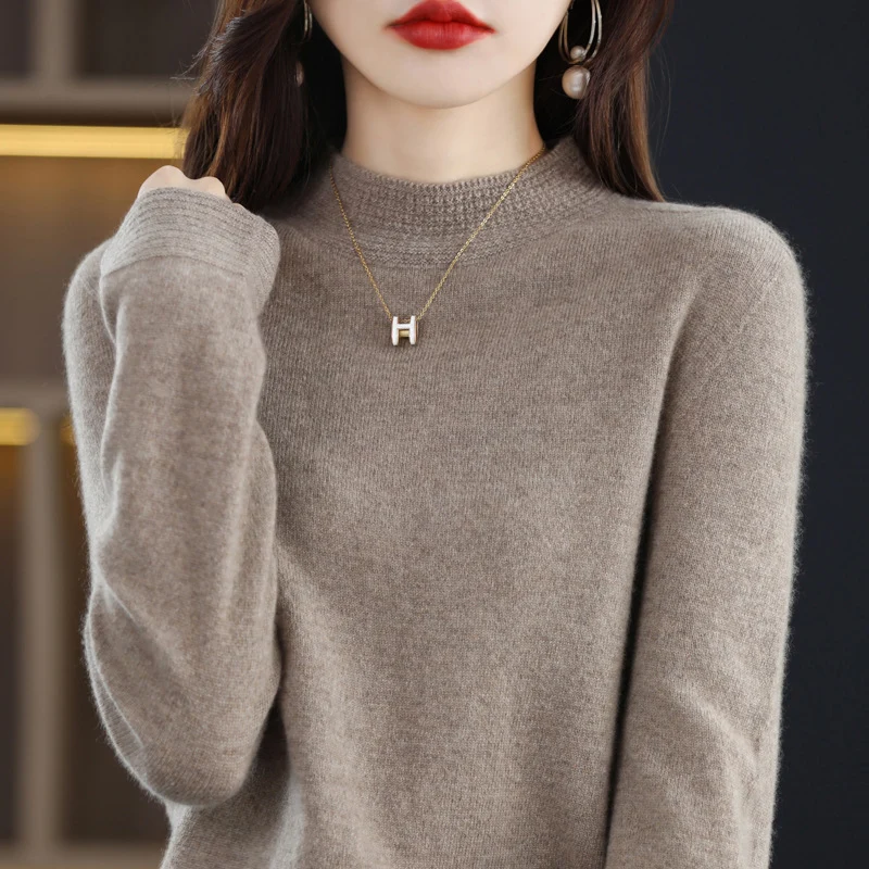 Damen Leichter Feinstrick-Mockneckpullover mit strukturierter Kragenblende Nord Taschen