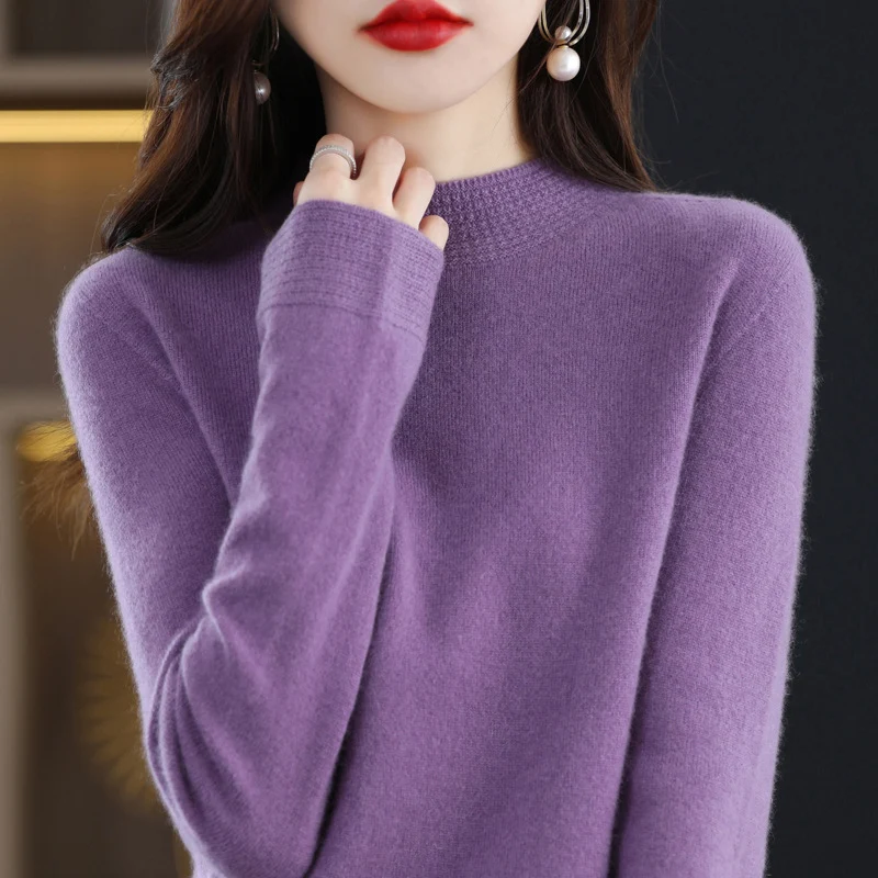 Damen Leichter Feinstrick-Mockneckpullover mit strukturierter Kragenblende Nord Taschen