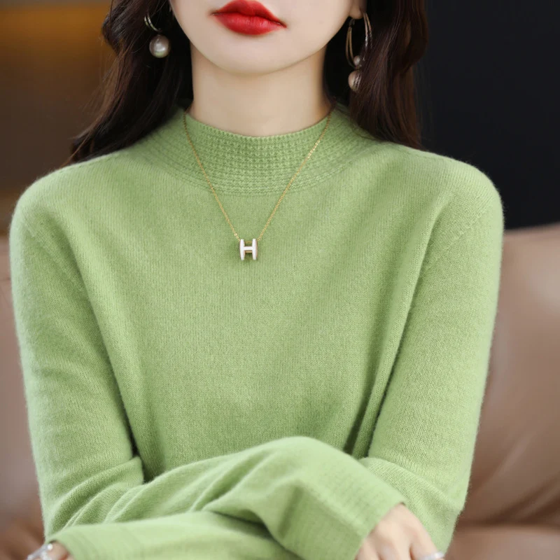 Damen Leichter Feinstrick-Mockneckpullover mit strukturierter Kragenblende Nord Taschen