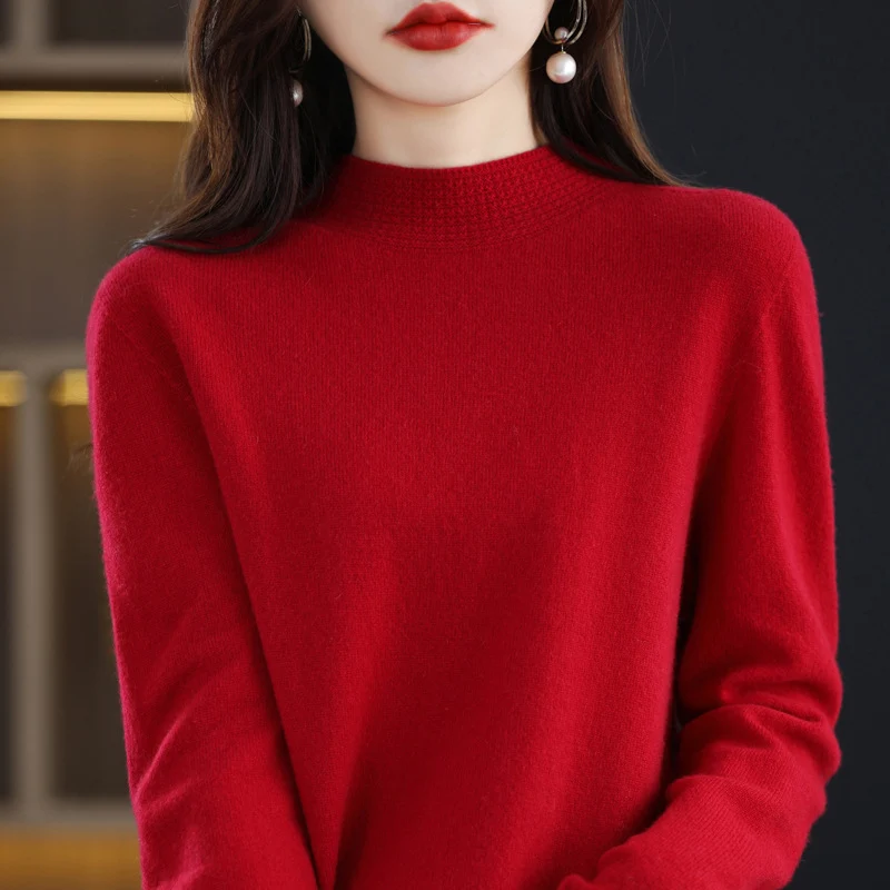 Damen Leichter Feinstrick-Mockneckpullover mit strukturierter Kragenblende Nord Taschen