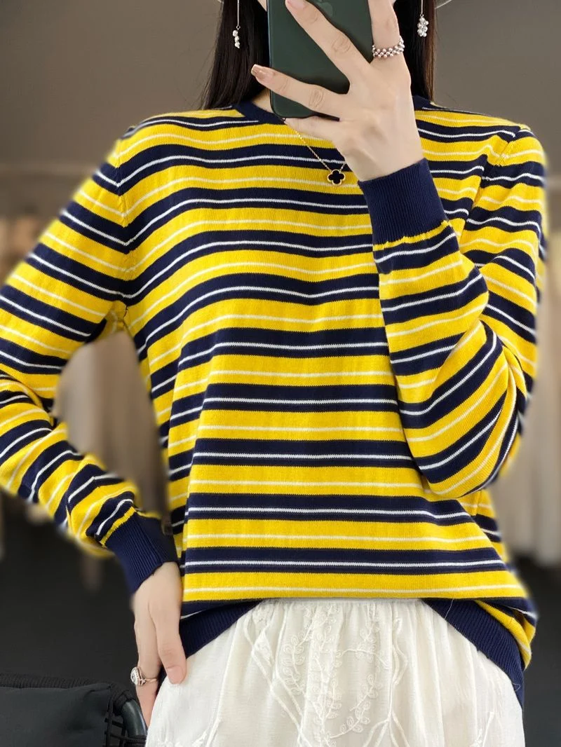 Damen Lässiger Ringel-Feinstrickpullover mit Boxy‑Silhouette und kontrastierenden Rippbündchen Nord Taschen
