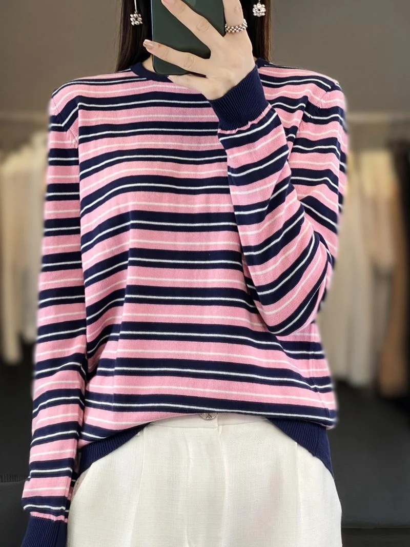 Damen Lässiger Ringel-Feinstrickpullover mit Boxy‑Silhouette und kontrastierenden Rippbündchen Nord Taschen