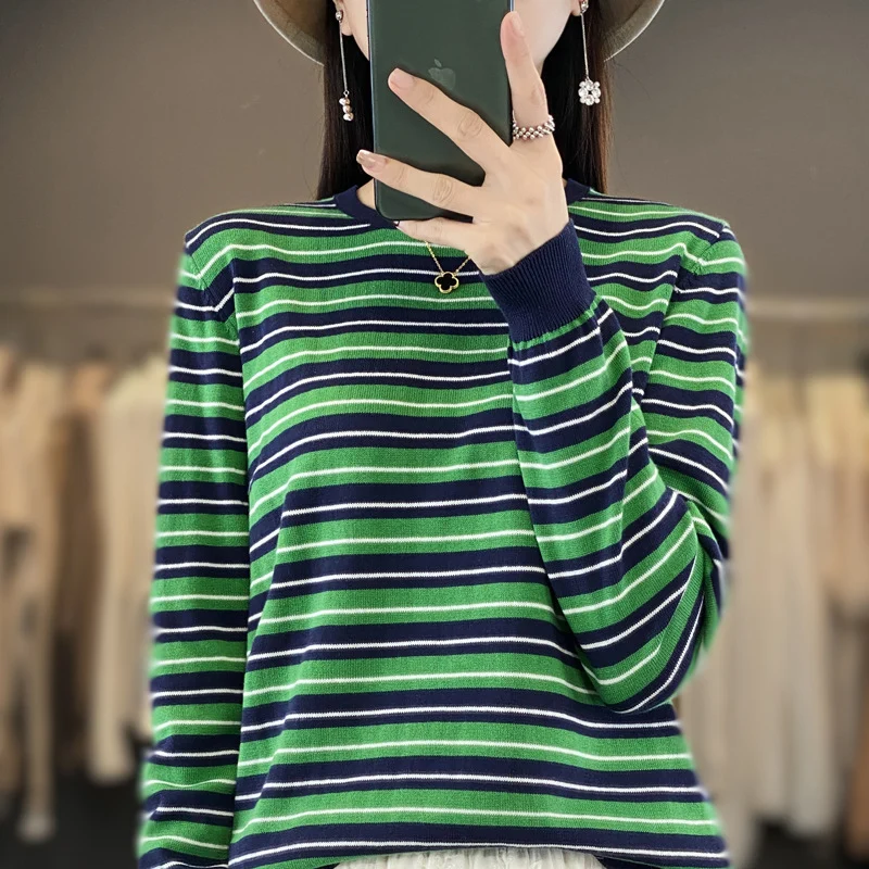 Damen Lässiger Ringel-Feinstrickpullover mit Boxy‑Silhouette und kontrastierenden Rippbündchen Nord Taschen