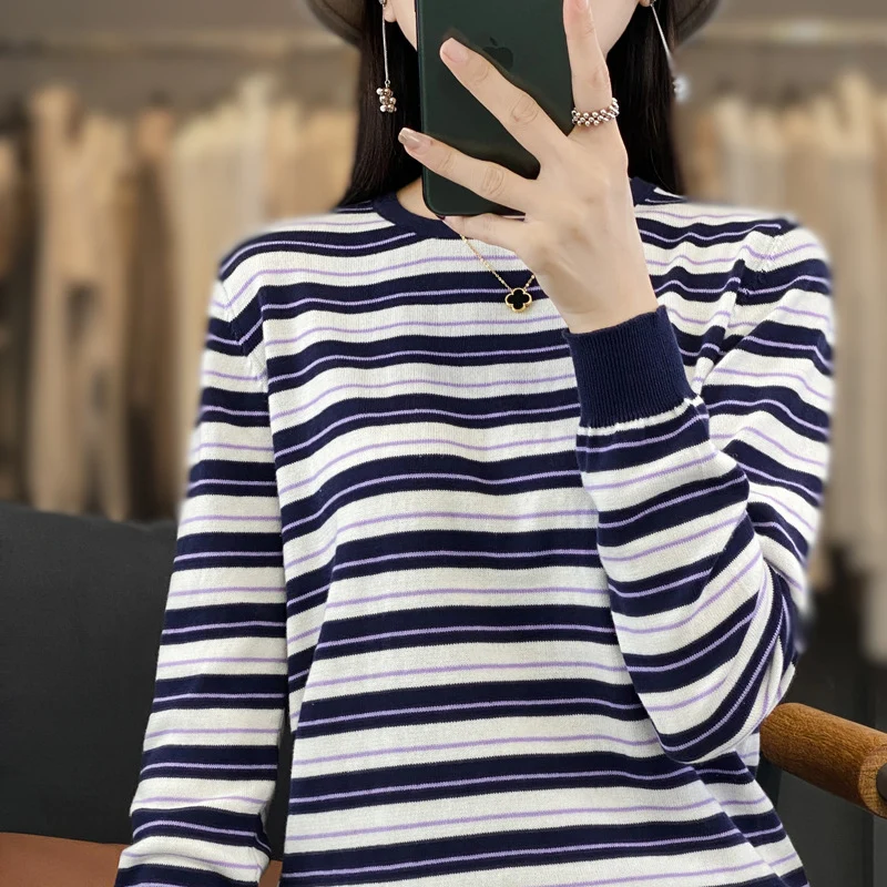 Damen Lässiger Ringel-Feinstrickpullover mit Boxy‑Silhouette und kontrastierenden Rippbündchen Nord Taschen