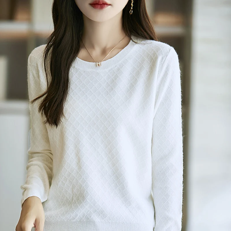 Damen Lässiger Feinstrickpullover mit dezentem Rautenmuster und gerippten Bündchen Nord Taschen