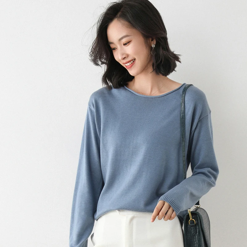 Damen Lässiger Feinstrick V-Ausschnitt Pullover mit überschnittenen Schultern Nord Taschen
