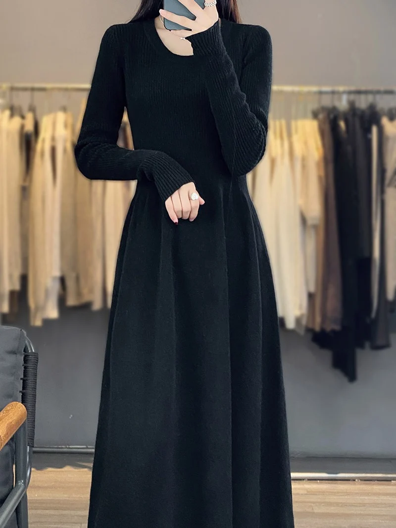 Damen Langärmeliges Midikleid aus Feinstrick mit taillierter A‑Linien‑Silhouette Nord Taschen