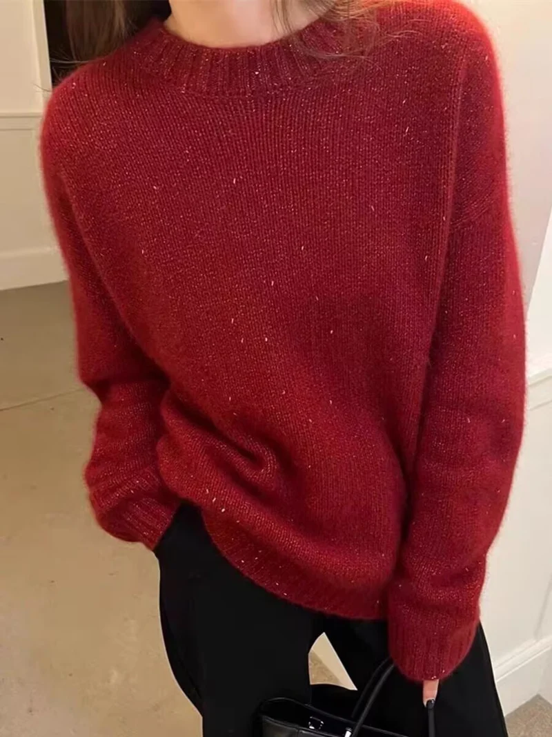 Damen Kuscheliger Oversize‑Pullover im Mohair‑Look mit Rundhalsausschnitt und dezentem Glitzereffekt Nord Taschen
