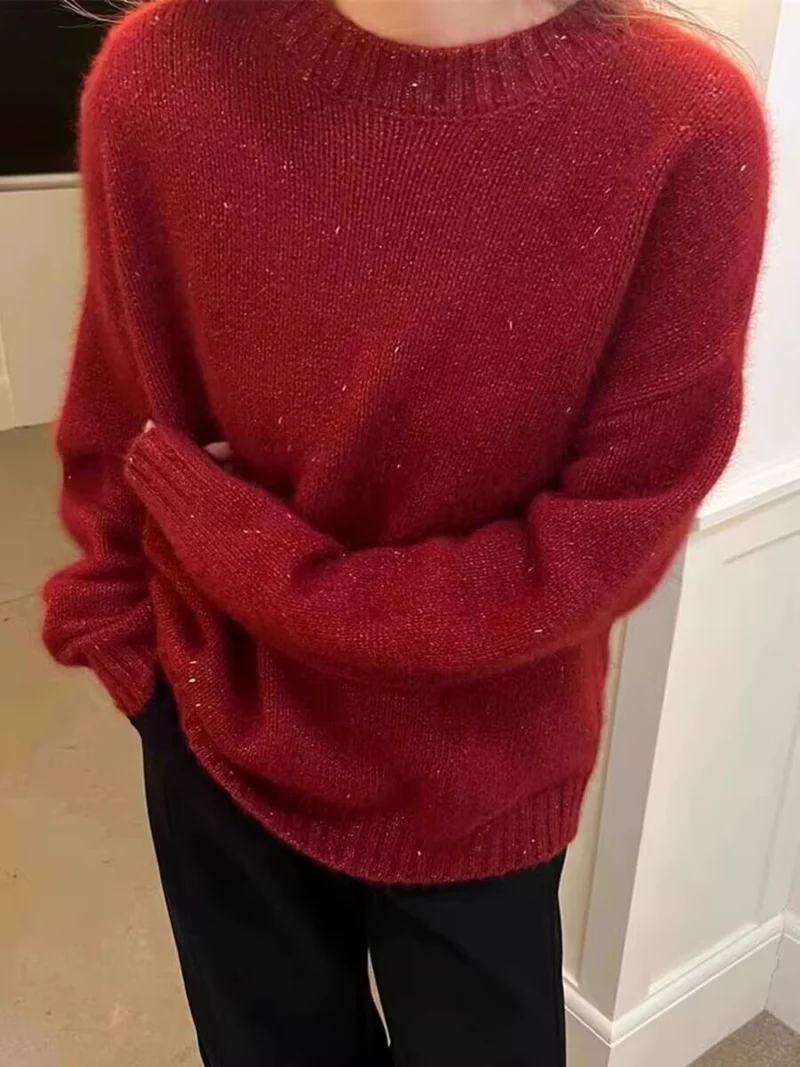 Damen Kuscheliger Oversize‑Pullover im Mohair‑Look mit Rundhalsausschnitt und dezentem Glitzereffekt Nord Taschen
