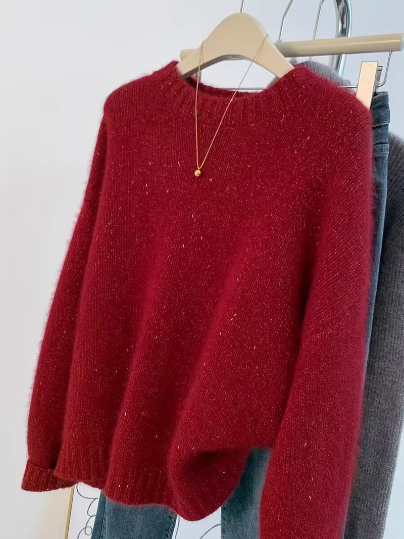 Damen Kuscheliger Oversize‑Pullover im Mohair‑Look mit Rundhalsausschnitt und dezentem Glitzereffekt Nord Taschen