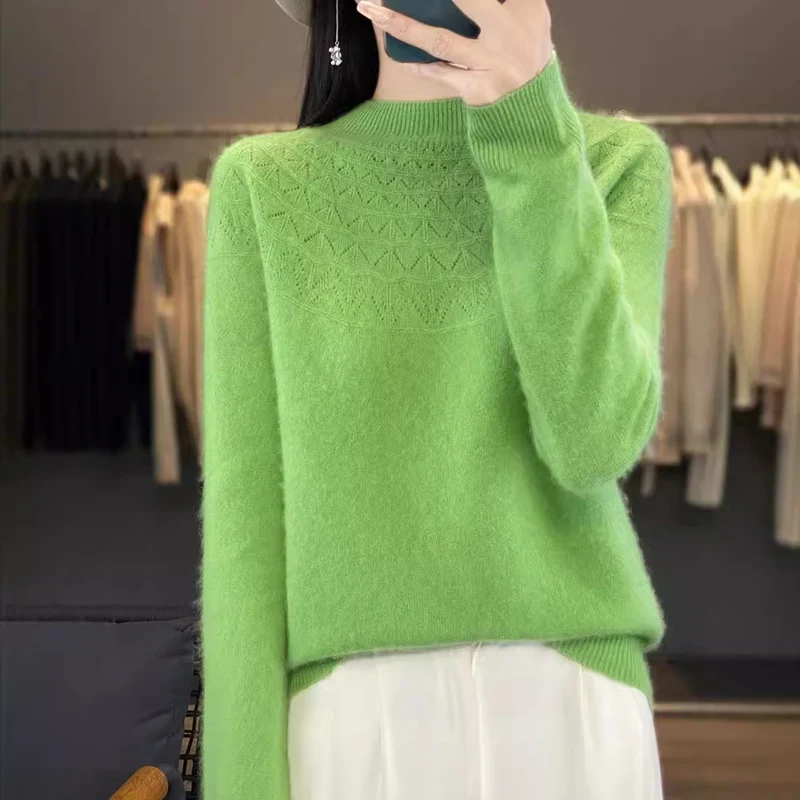 Damen Kuscheliger Mohair‑Optik Pullover mit Zierstruktur am Oberteil und Stehkragen Nord Taschen