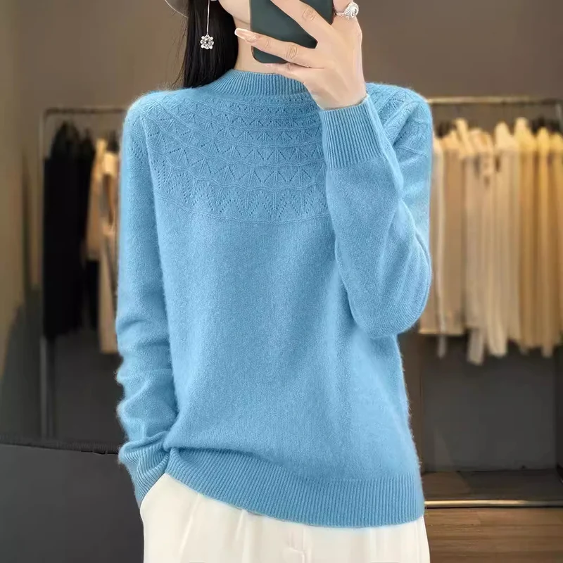 Damen Kuscheliger Mohair‑Optik Pullover mit Zierstruktur am Oberteil und Stehkragen Nord Taschen