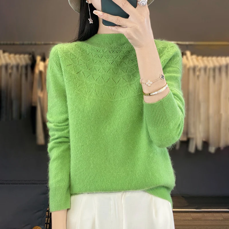 Damen Kuscheliger Mohair‑Optik Pullover mit Zierstruktur am Oberteil und Stehkragen Nord Taschen