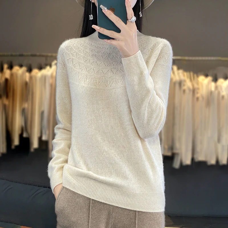 Damen Kuscheliger Mohair‑Optik Pullover mit Zierstruktur am Oberteil und Stehkragen Nord Taschen
