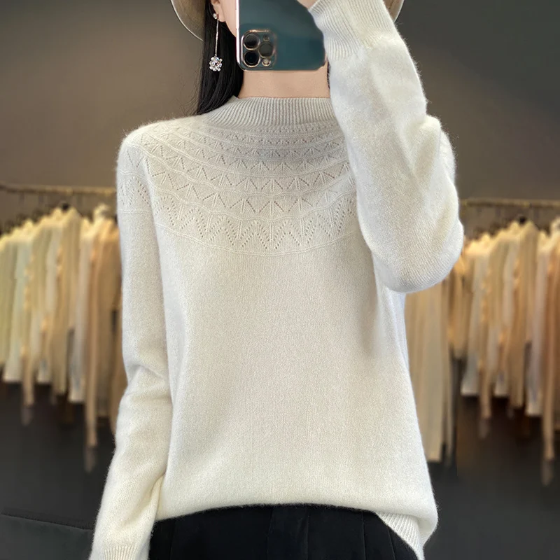 Damen Kuscheliger Mohair‑Optik Pullover mit Zierstruktur am Oberteil und Stehkragen Nord Taschen