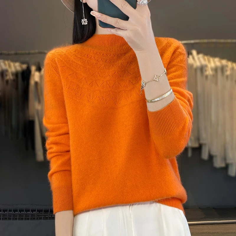 Damen Kuscheliger Mohair‑Optik Pullover mit Zierstruktur am Oberteil und Stehkragen Nord Taschen