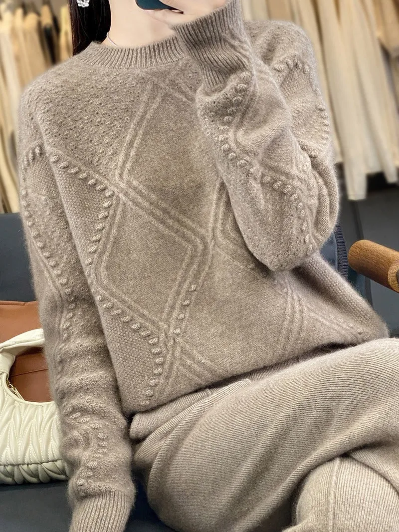 Damen Kuscheliger Mohair‑Look Oversize‑Pullover mit Rautenstruktur und Noppen‑Details Nord Taschen