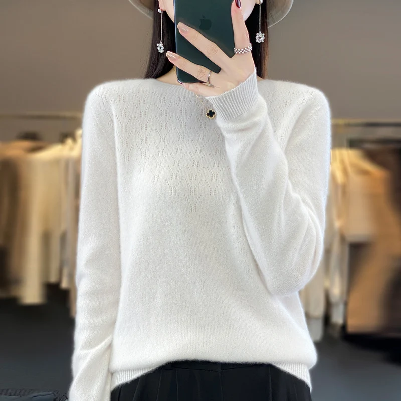 Damen Kuscheliger Midweight Rundhals-Pullover aus Angora-Blend mit feinem Flor und schmalem Bündchen Nord Taschen