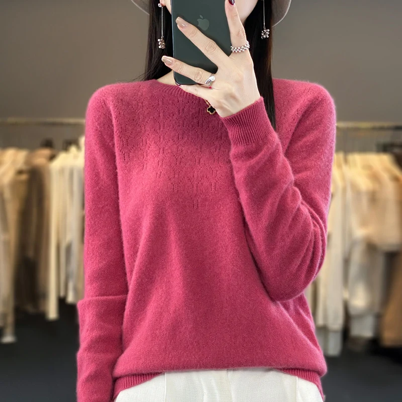 Damen Kuscheliger Midweight Rundhals-Pullover aus Angora-Blend mit feinem Flor und schmalem Bündchen Nord Taschen