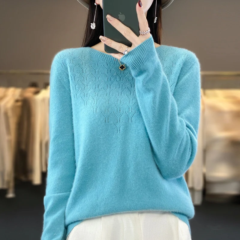 Damen Kuscheliger Midweight Rundhals-Pullover aus Angora-Blend mit feinem Flor und schmalem Bündchen Nord Taschen