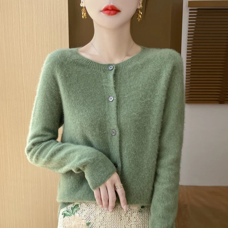 Damen Kuscheliger Kurzcardigan aus Mohair‑Mix mit feiner Schurwollstruktur und Perlmuttknopfleiste Nord Taschen