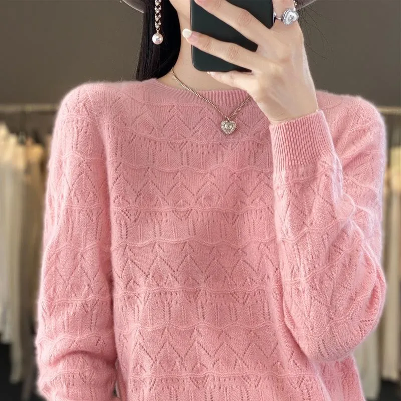Damen Kuscheliger Feinstrickpullover mit Ajour-Diamantmuster und weiter Passform Nord Taschen