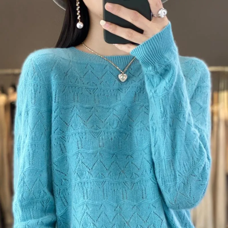 Damen Kuscheliger Feinstrickpullover mit Ajour-Diamantmuster und weiter Passform Nord Taschen