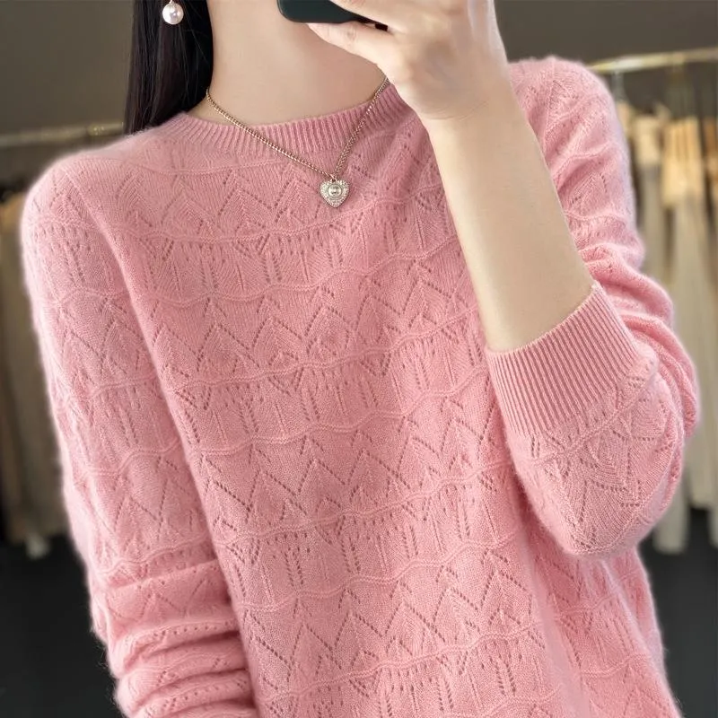 Damen Kuscheliger Feinstrickpullover mit Ajour-Diamantmuster und weiter Passform Nord Taschen
