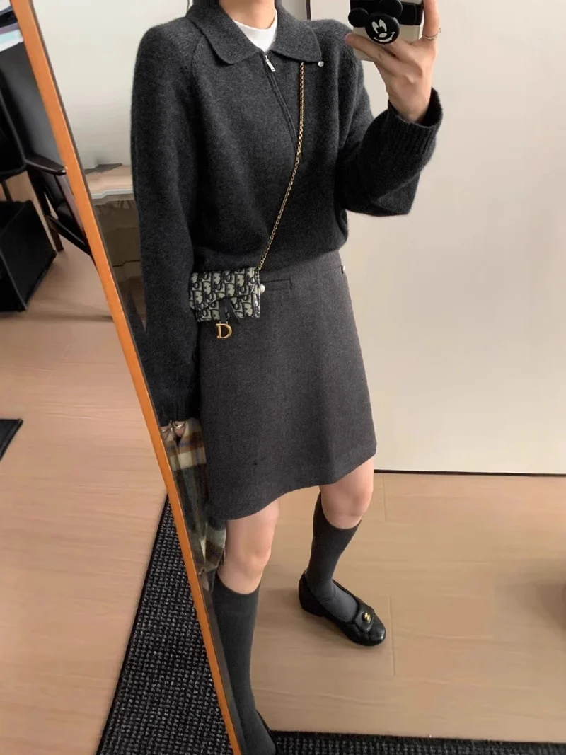 Damen Kurzzip-Polo-Pullover aus flauschigem Wollmix mit kastiger Silhouette Nord Taschen