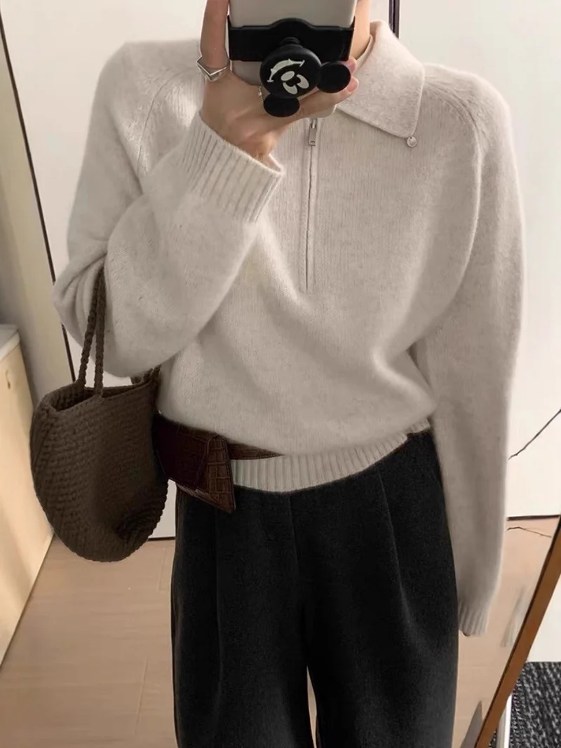 Damen Kurzzip-Polo-Pullover aus flauschigem Wollmix mit kastiger Silhouette Nord Taschen