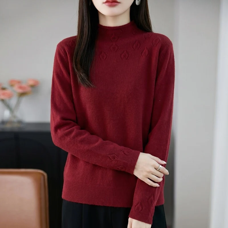 Damen Kurzrollkragenpullover aus Feinstrick mit Ajour‑Yoke und geripptem Saum Nord Taschen